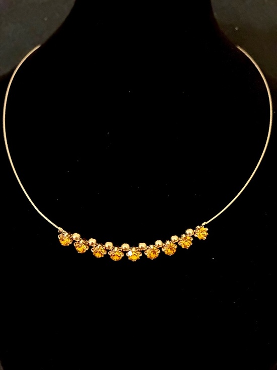 Upcycled Jewelry - Amber Rhinestone Choker / Collar in Gold Tone